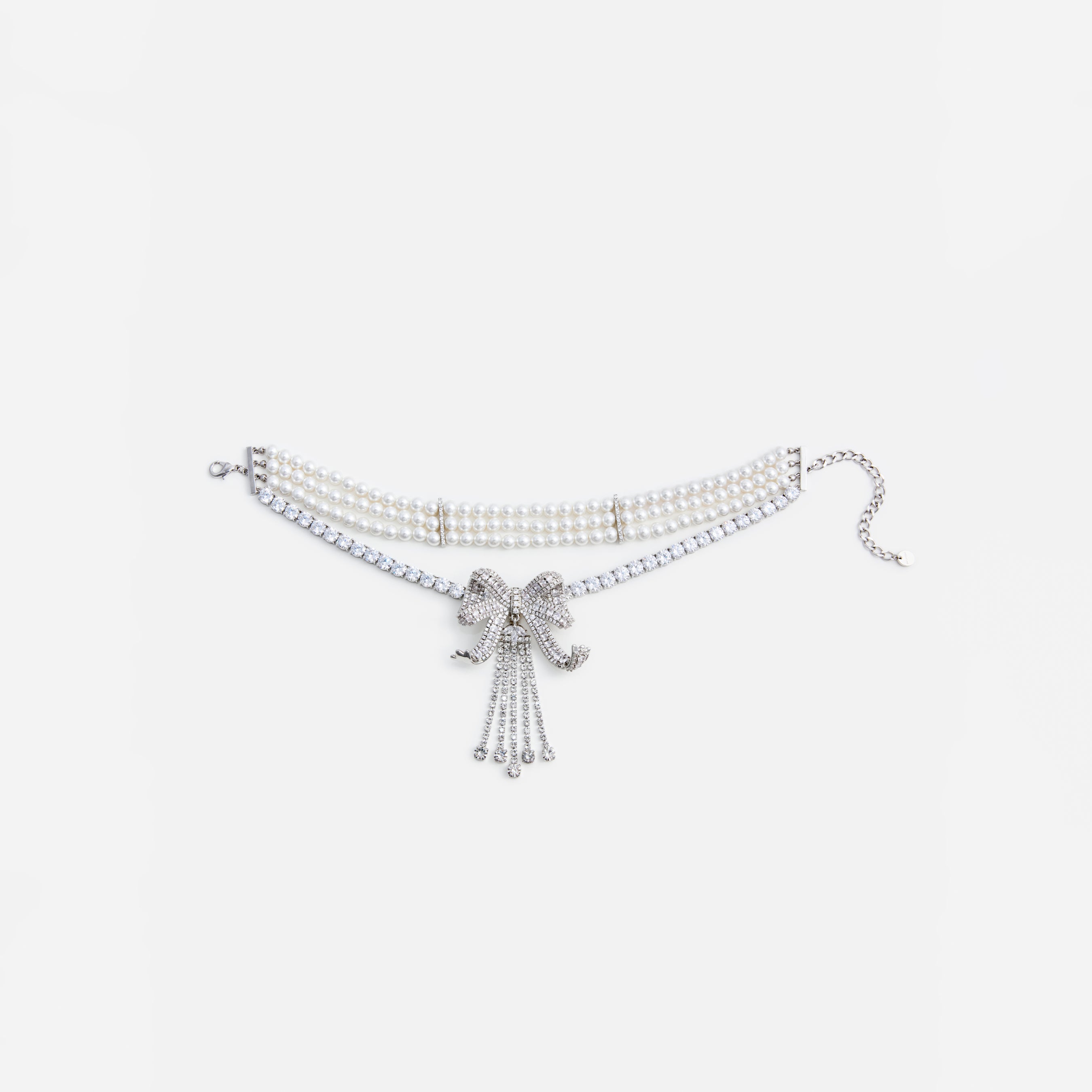 Crystal Bow Droplet Pearl Necklace