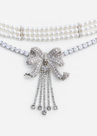 Crystal Bow Droplet Pearl Necklace