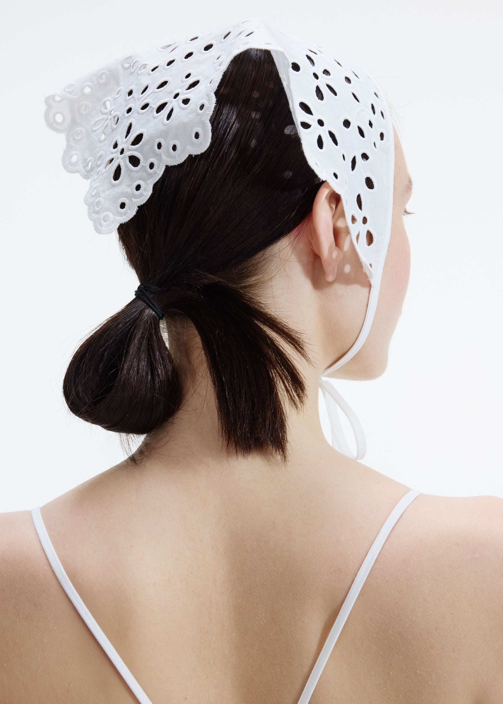 A photo of the White Cotton Embroidered Bandana