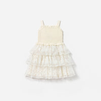 Cream Flower Tulle Tiered Dress