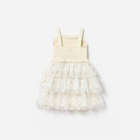 Cream Flower Tulle Tiered Dress