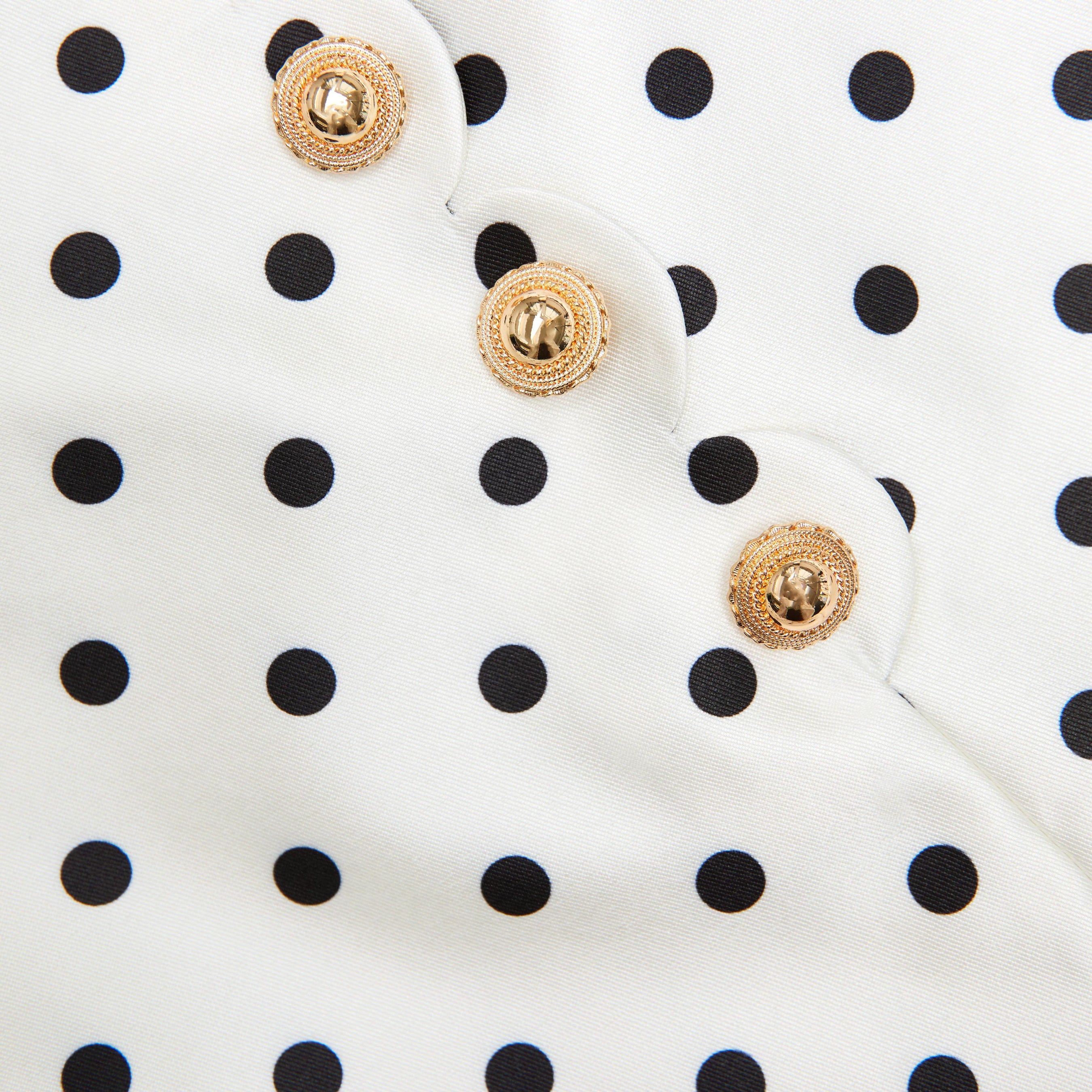 Cream Sleeveless Polka Dot Taffeta Dress