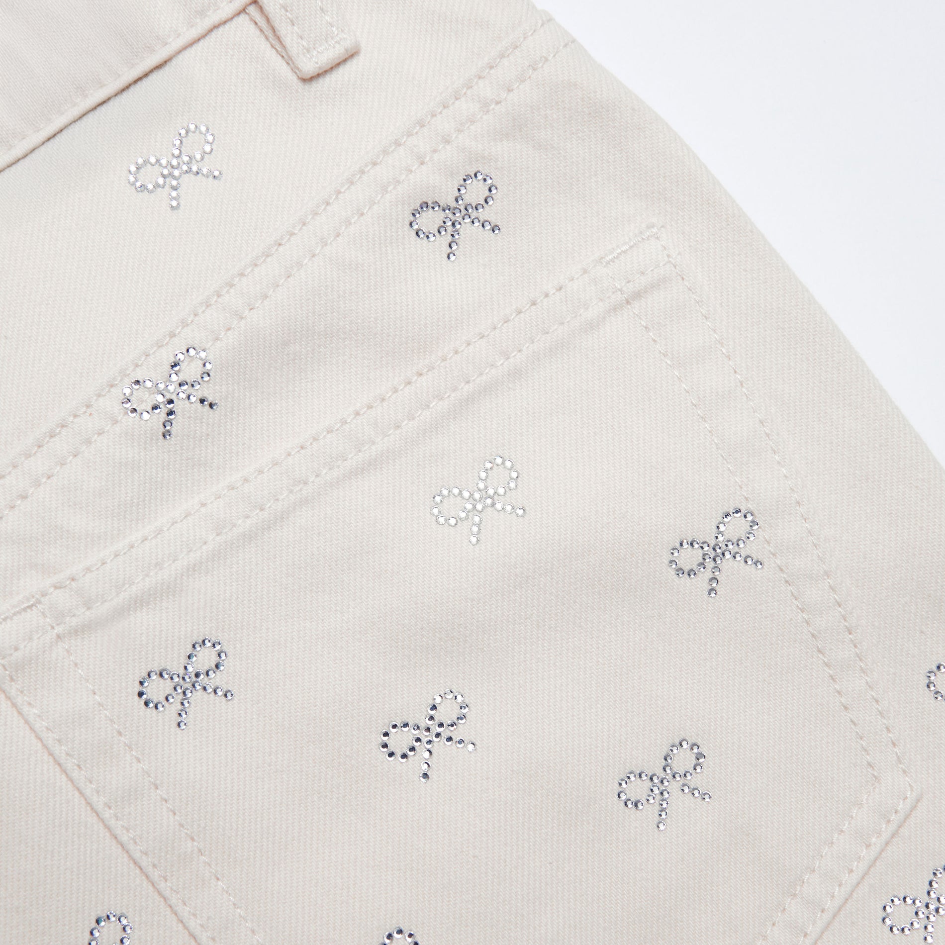 Cream Denim Diamante Bow Jeans