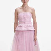 Pink Boucle Tulle Midi Dress