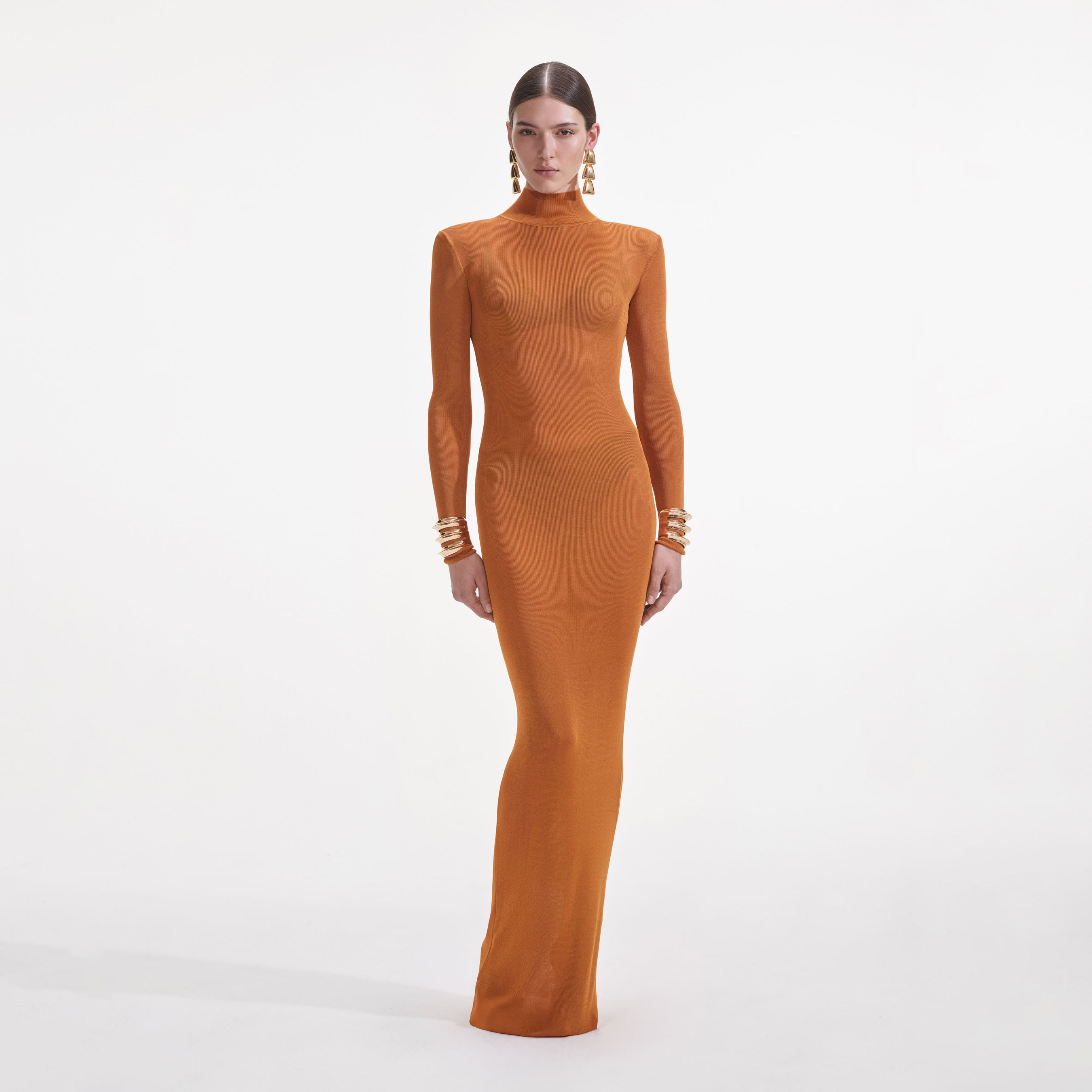 Tan Viscose Knit Maxi Dress