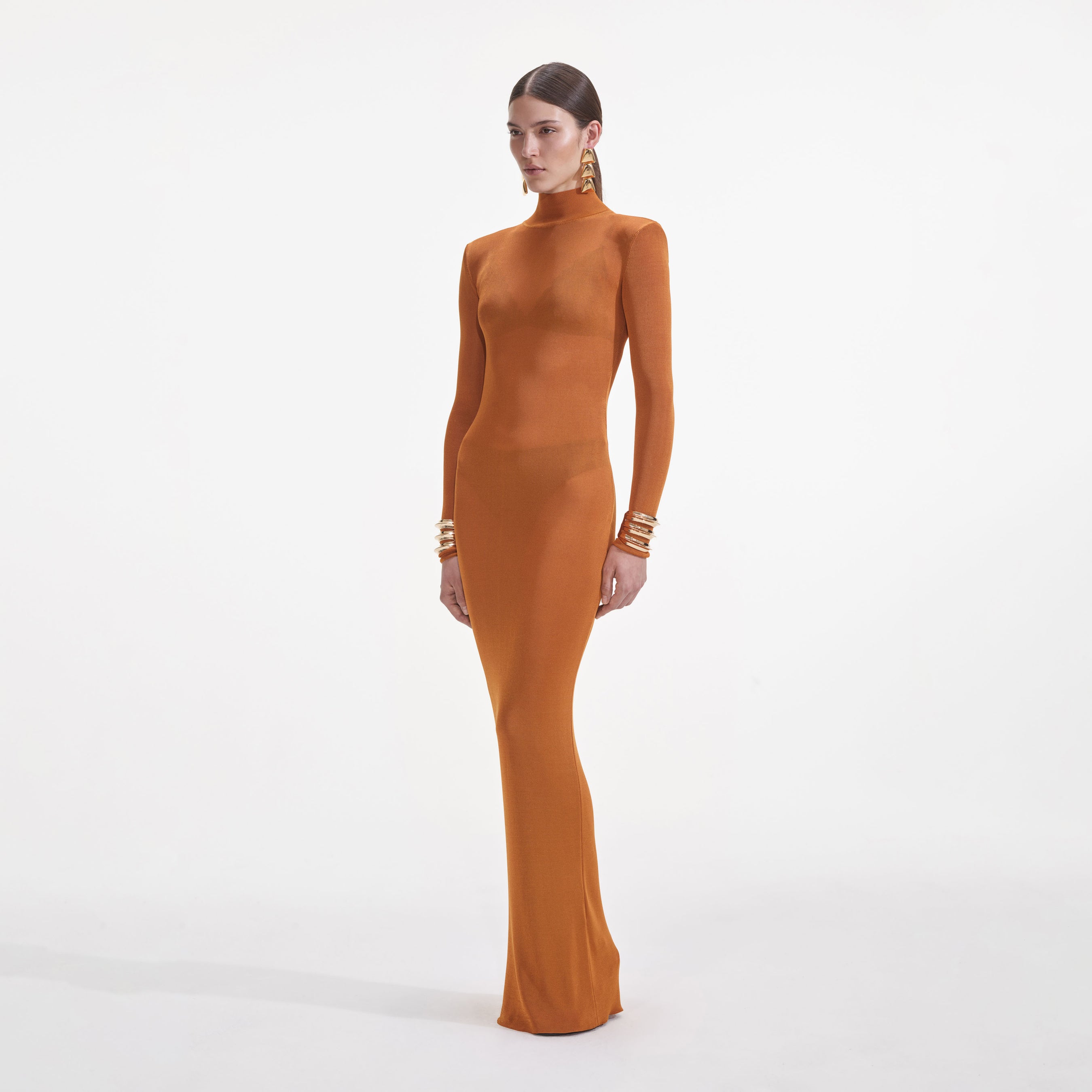 Tan Viscose Knit Maxi Dress