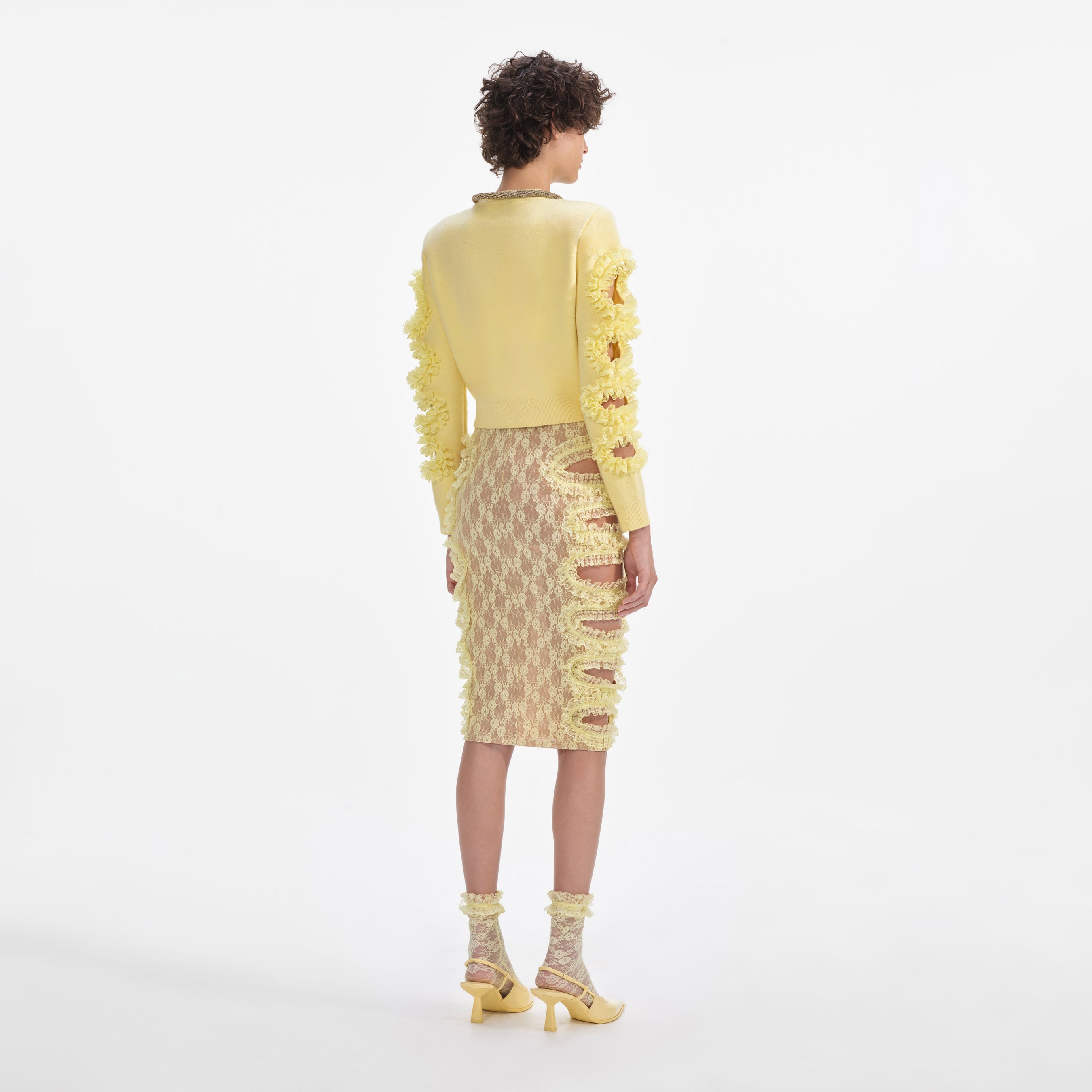 Yellow Cut Out Lace Detail Jumper