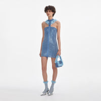 Blue Crystal Chainmail Zip Mini Dress