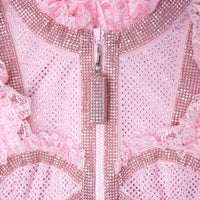 Pink Rhinestone Mesh Ruffle Mini Dress