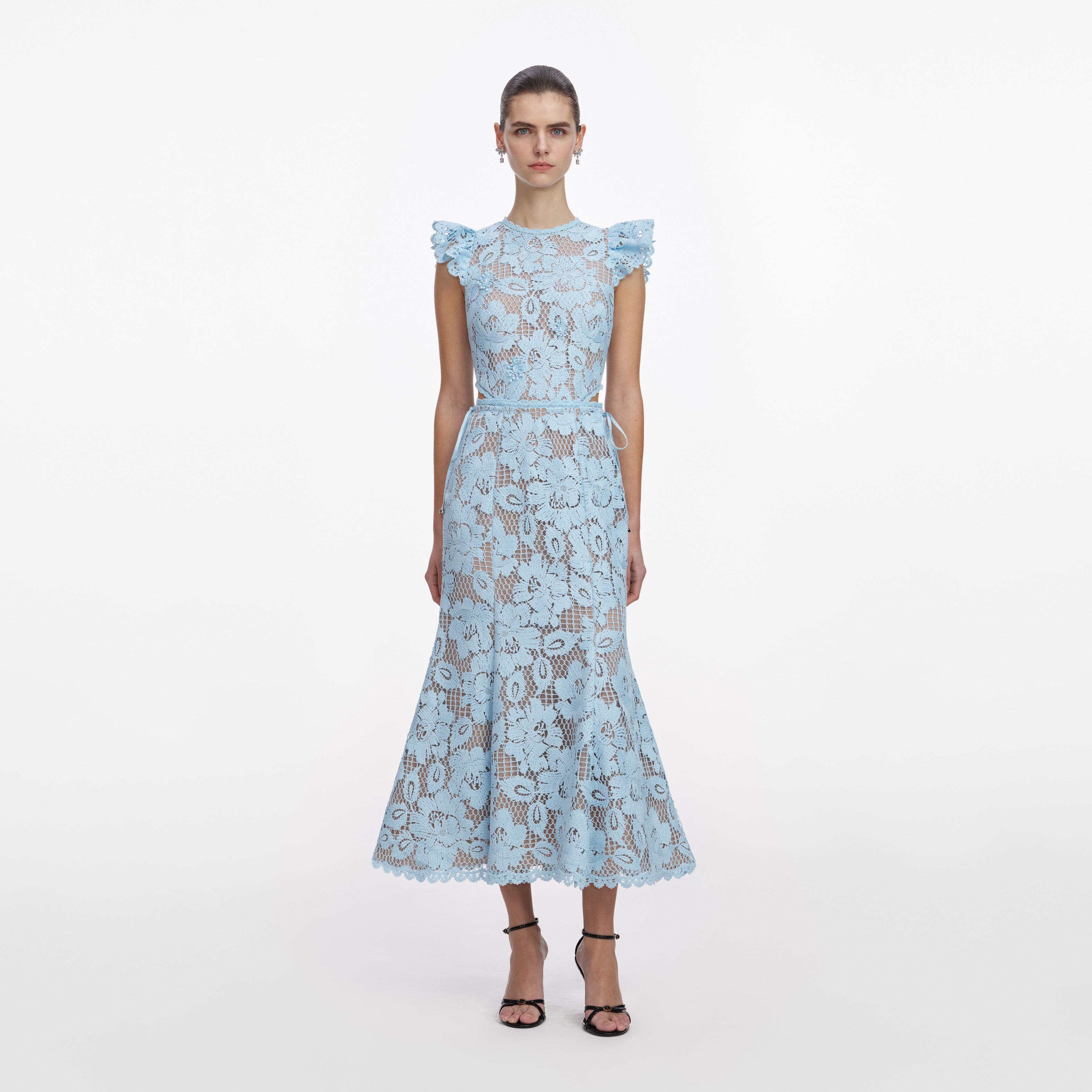 Blue Crochet Lace Midi Dress