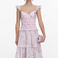 Pink Metallic Chiffon Flower Maxi Dress