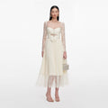 Cream Chiffon Lace Midi Dress