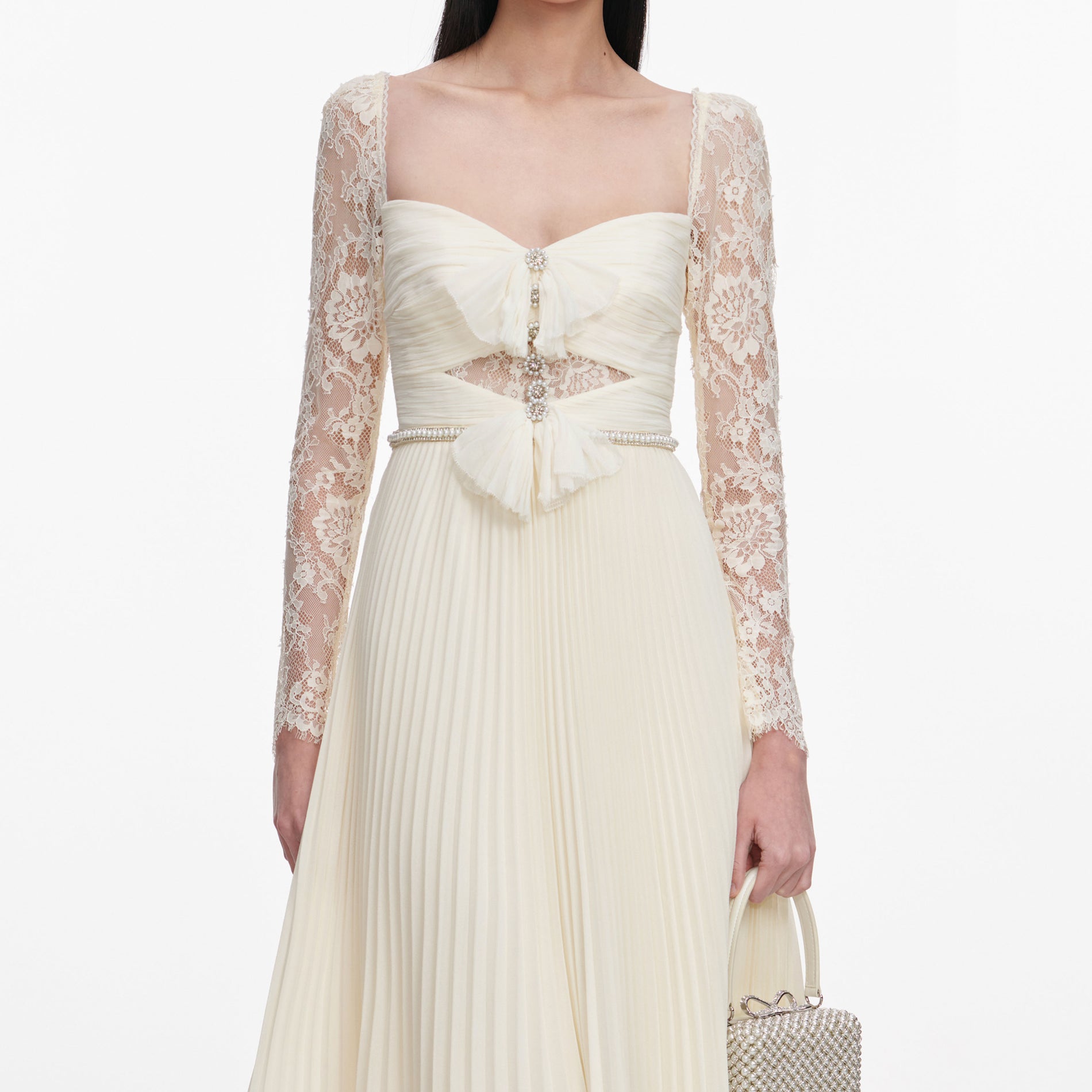 Cream Chiffon Lace Midi Dress