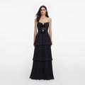 Black Polka Dot Tiered Maxi Dress