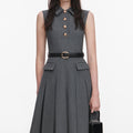 Grey Tailored Pleated Midi Dress