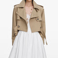 Beige Cropped Trench Jacket