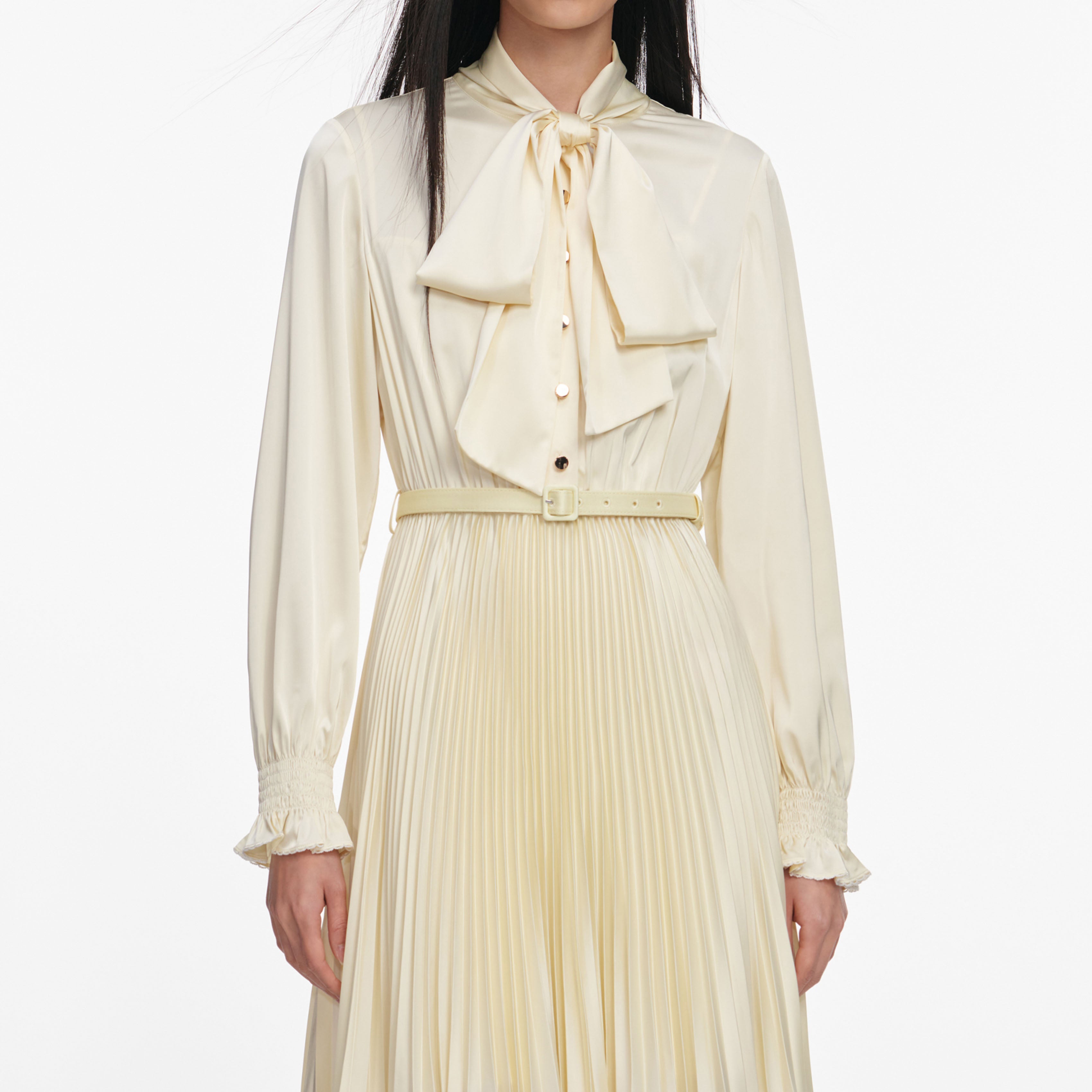 Yellow Satin Lace Midi Dress