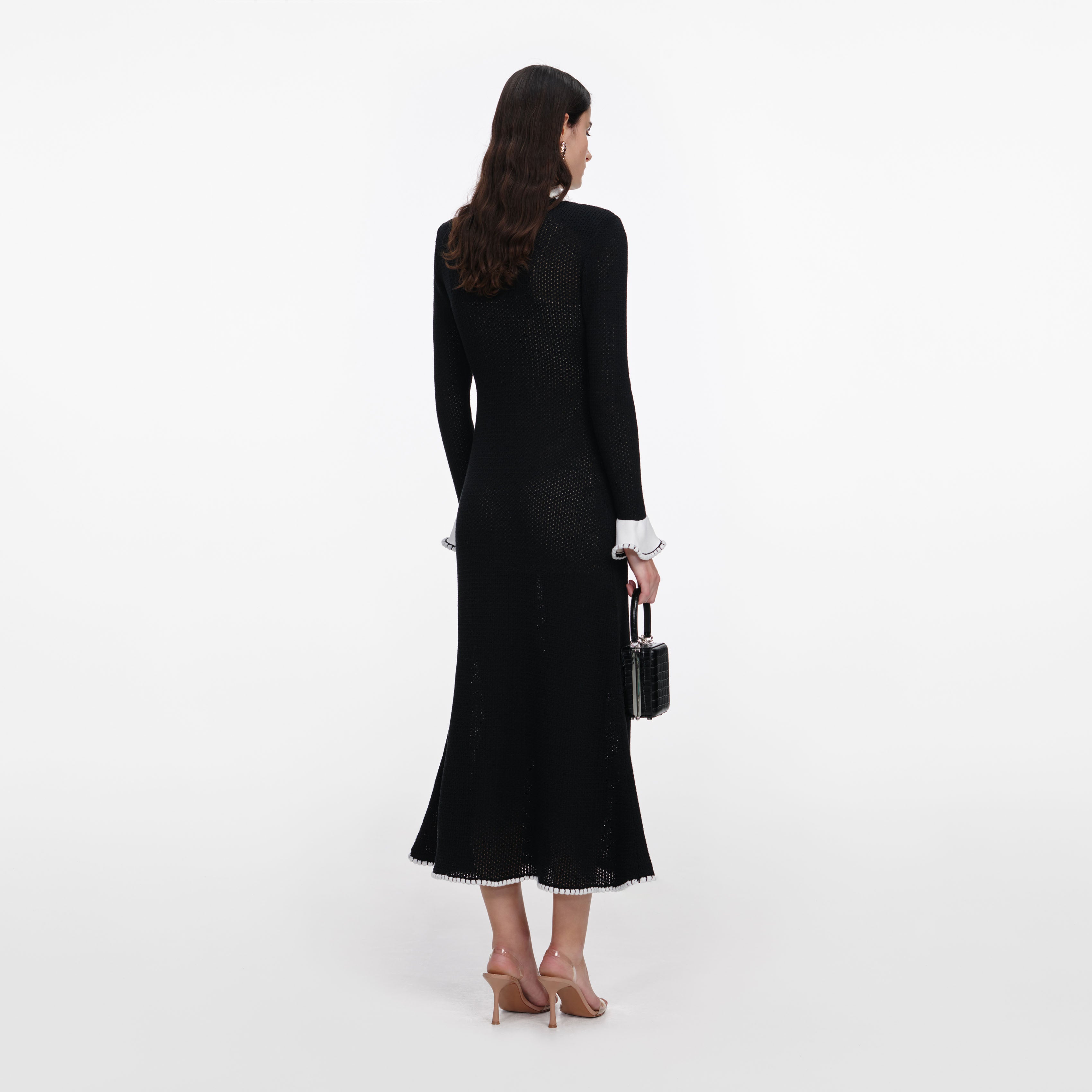 Black Lace Trim Knit Midi Dress