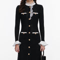 Black Lace Trim Knit Midi Dress