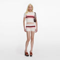 Cream Stripe Viscose Knit Shorts