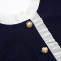 Navy Taffeta Contrast Frill Midi Dress