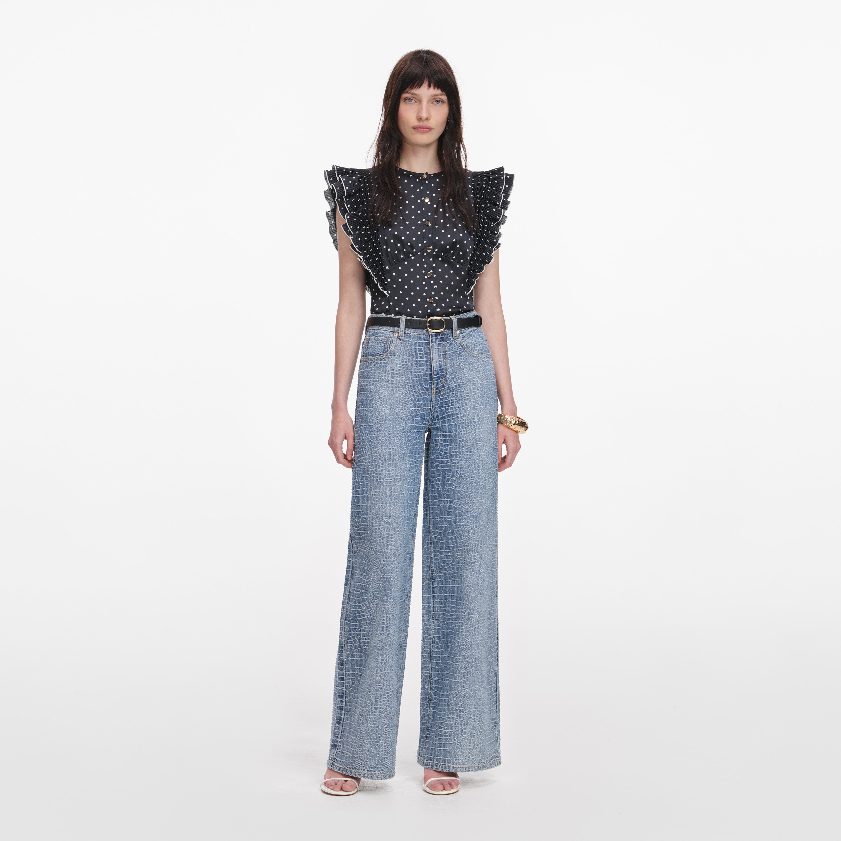 Black Polka Dot Frill Top