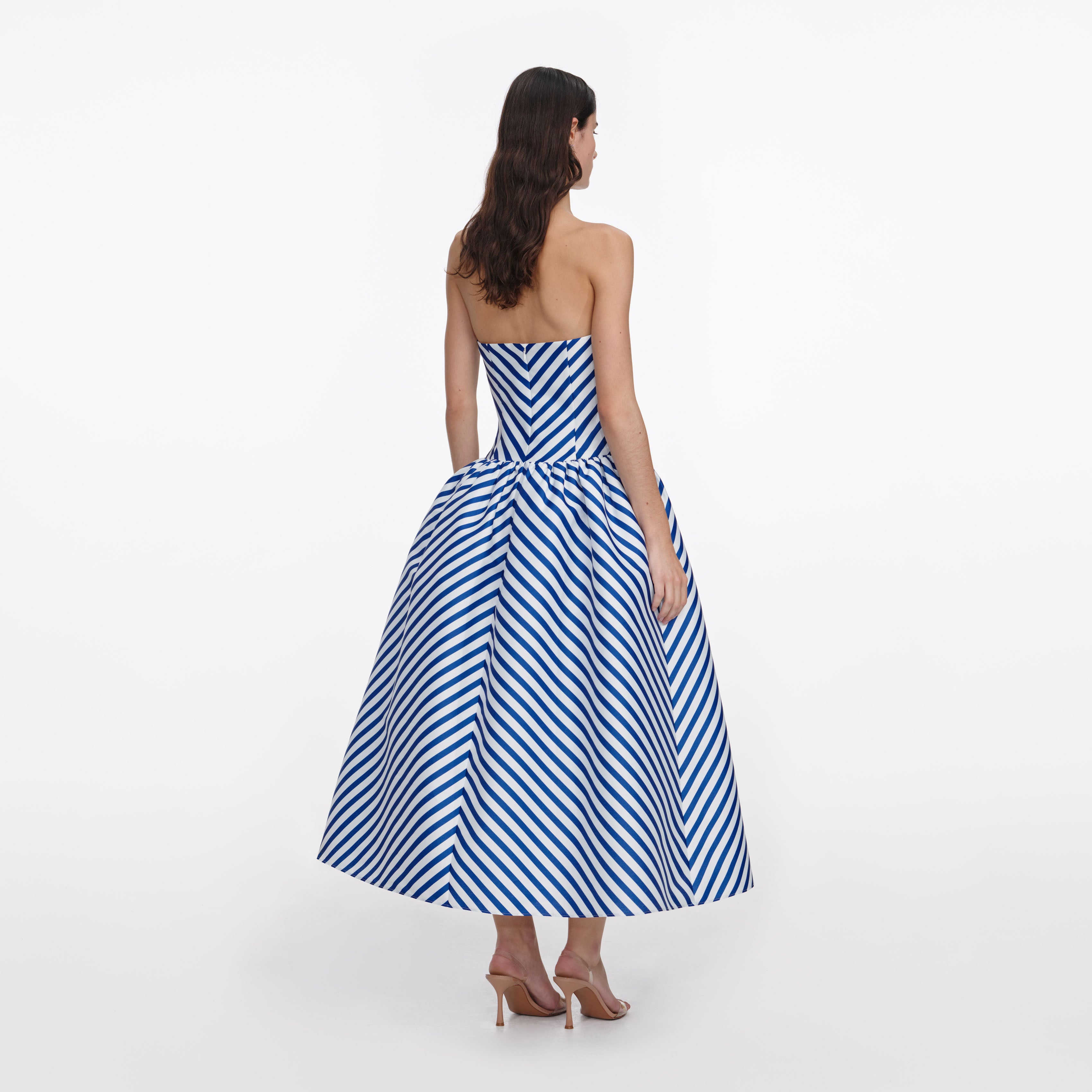 Navy Stripe Taffeta Midi Dress