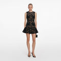 Black Lace Crystal Mini Dress