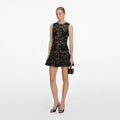 Black Lace Crystal Mini Dress