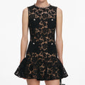 Black Lace Crystal Mini Dress