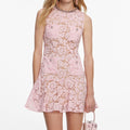 Pink Lace Crystal Mini Dress