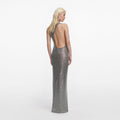 Grey Rhinestone One Shoulder Maxi Dress