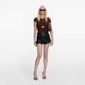 Brown Metallic Knit Wrap Top