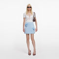 Blue Satin 3D Sequin Flower Mini Skirt