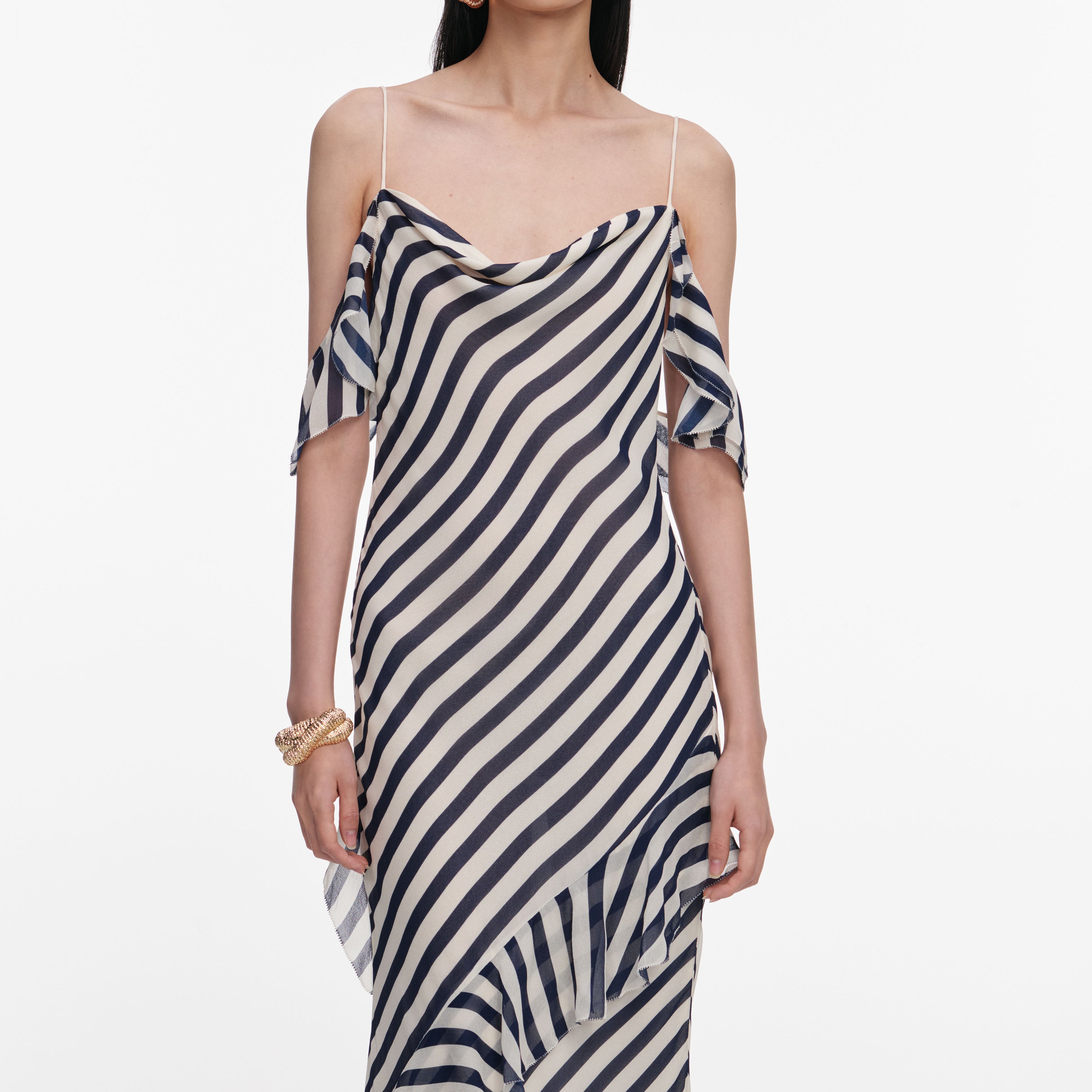 Navy Stripe Georgette Maxi Dress