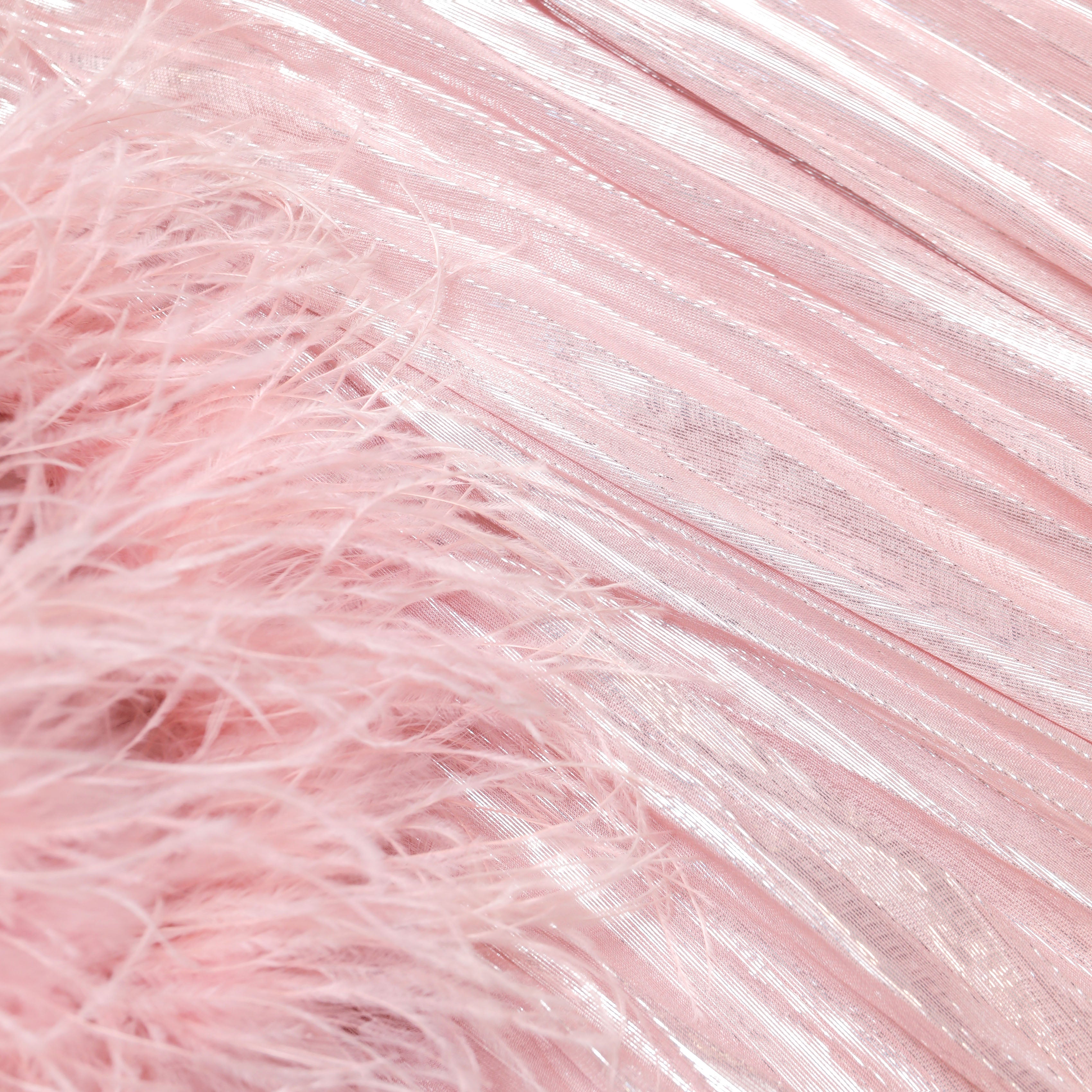 Pink Metallic Chiffon Feather Midi Dress