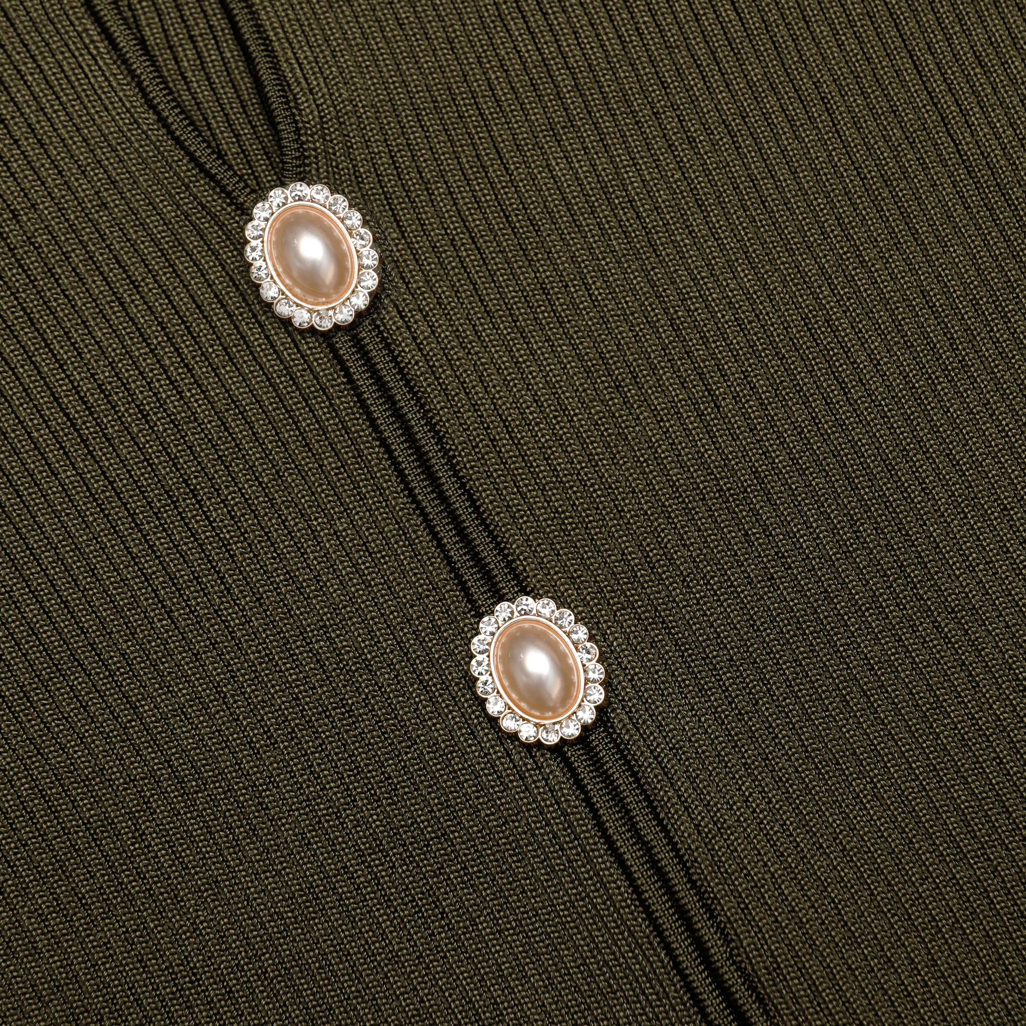 Khaki Pointelle Knit Midi Dress