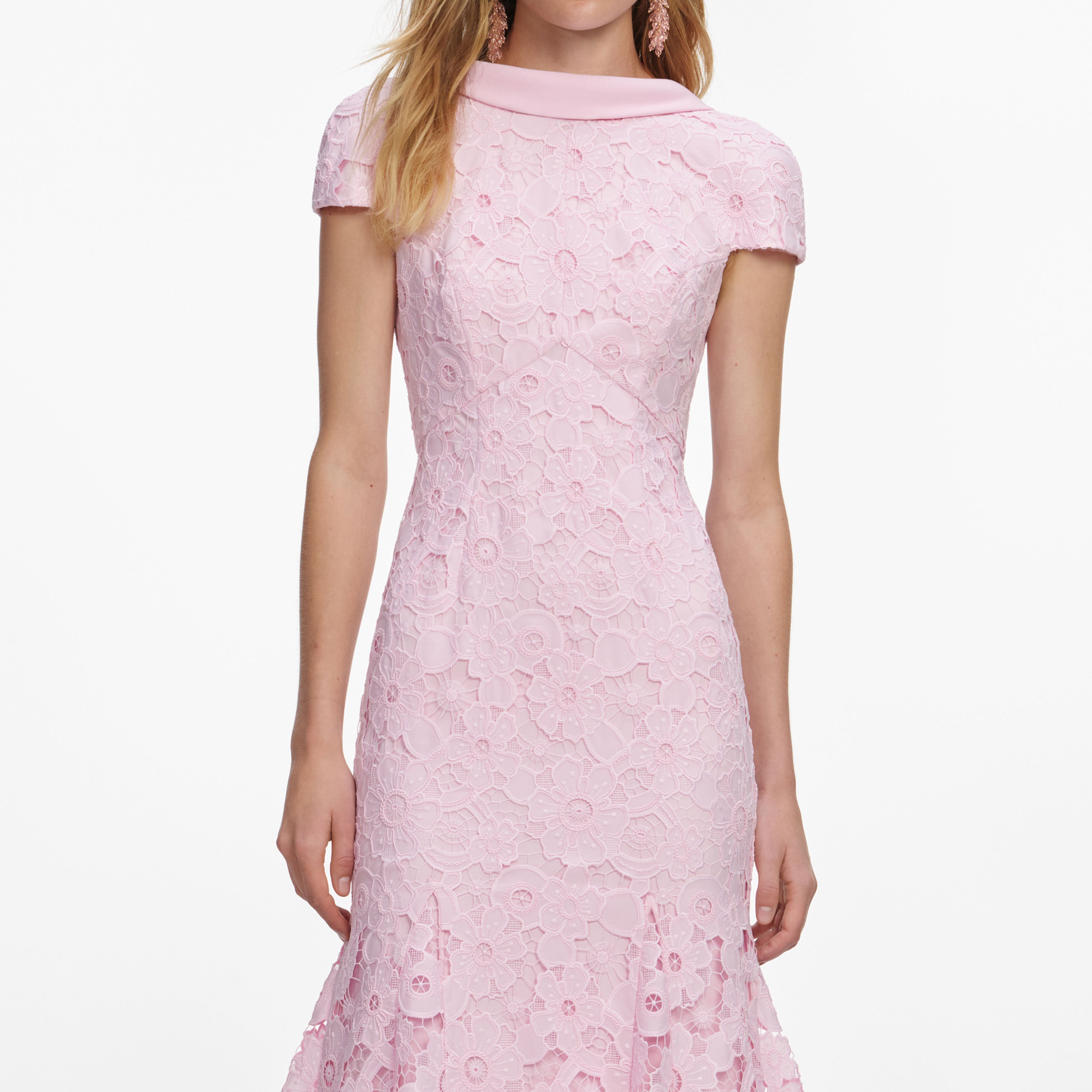 Pink Lace Scoop Back Midi Dress