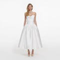 White Taffeta Strapless Midi Dress