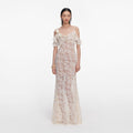 Cream Lace Flower Maxi Dress