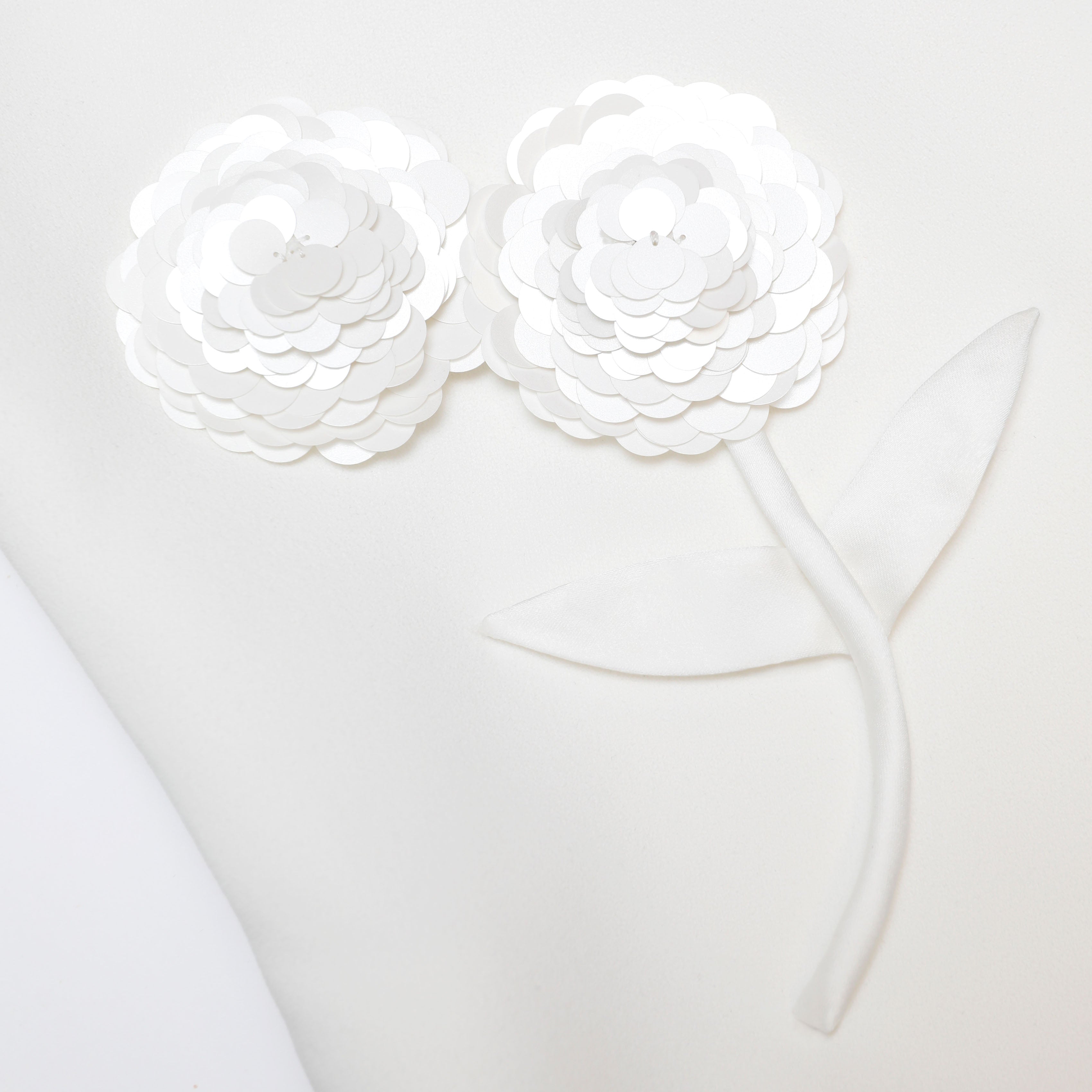 White Crepe Embellished Flower Mini Dress