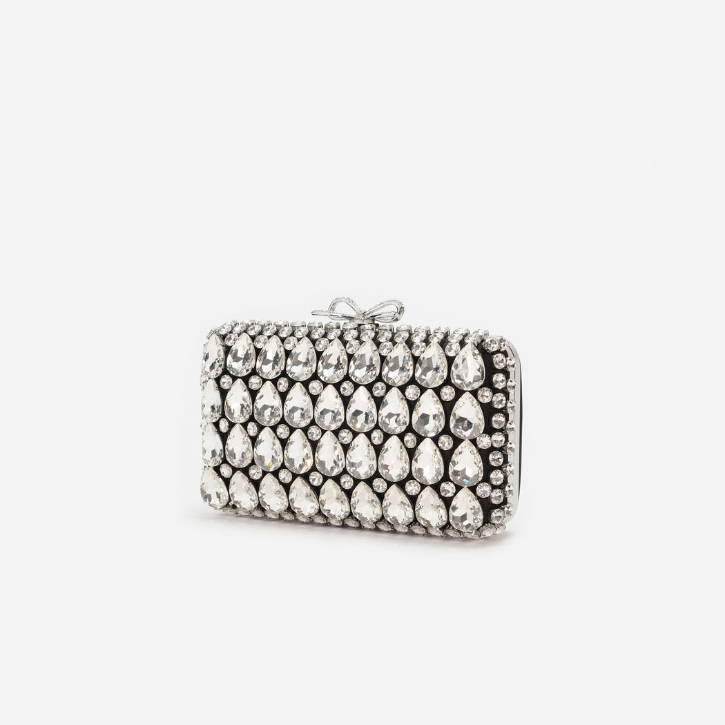 Black Satin Crystal Clutch Bag