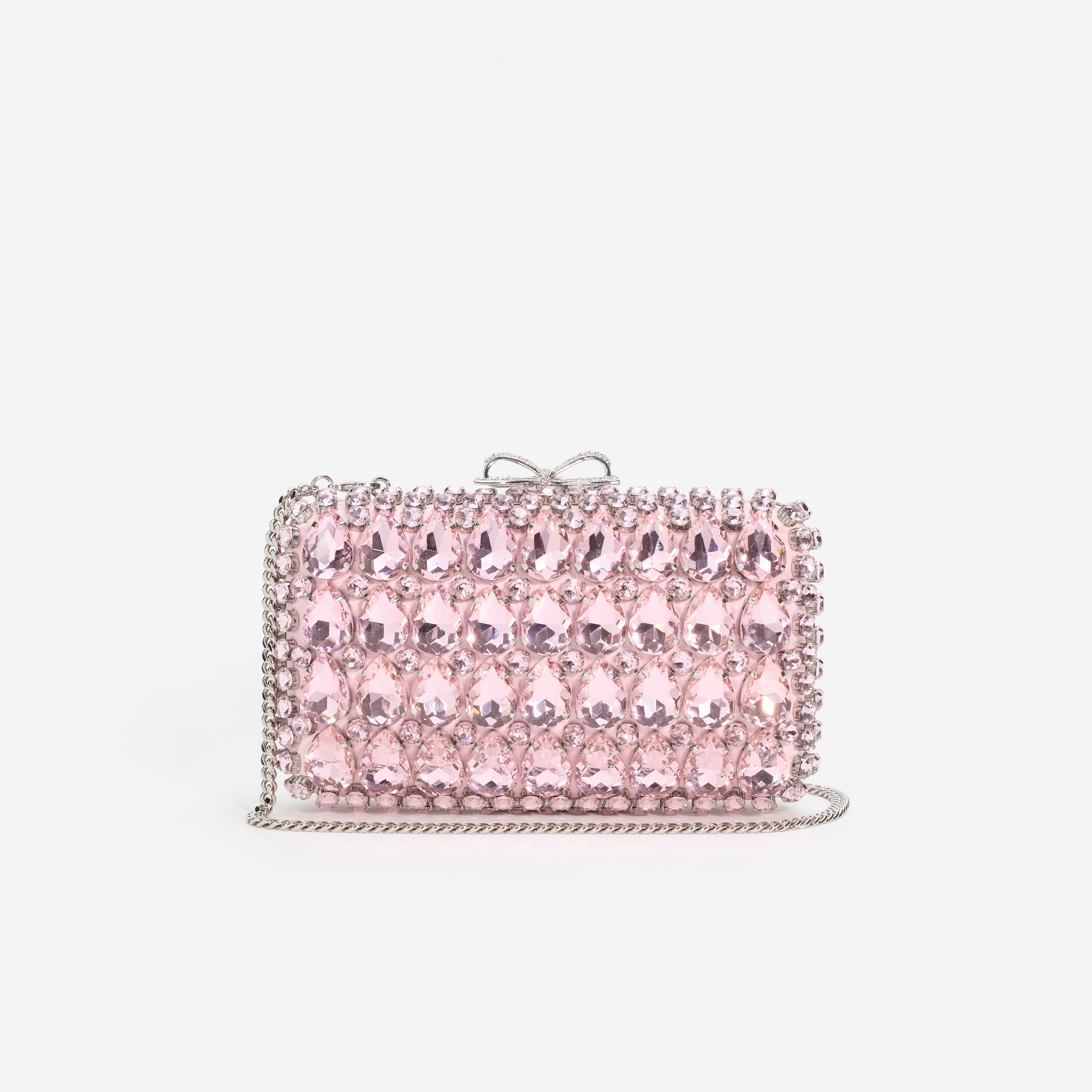 Pink Satin Crystal Clutch Bag