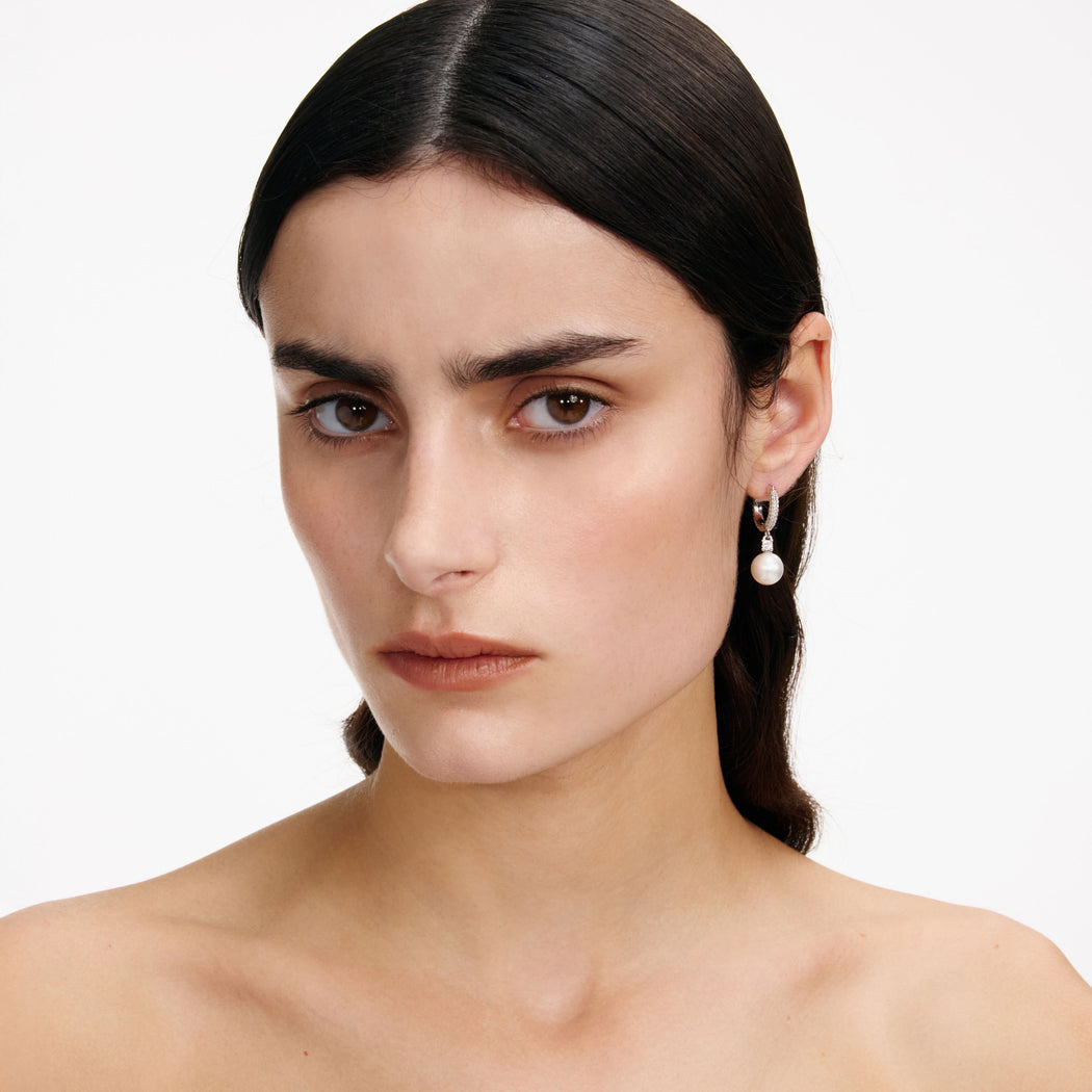 Crystal Pearl Drop Hoop Earrings