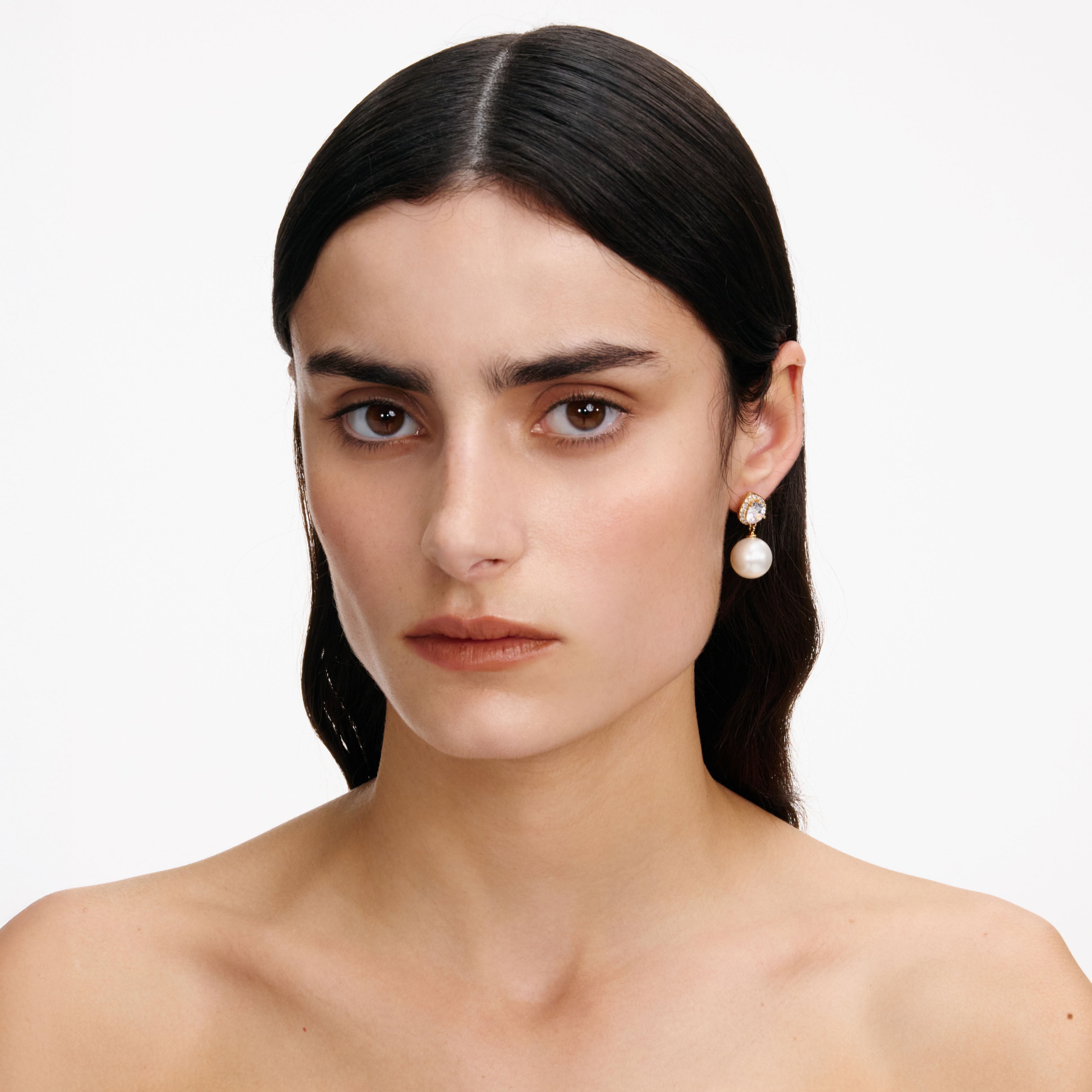 Gold Crystal Pearl Drop Earrings