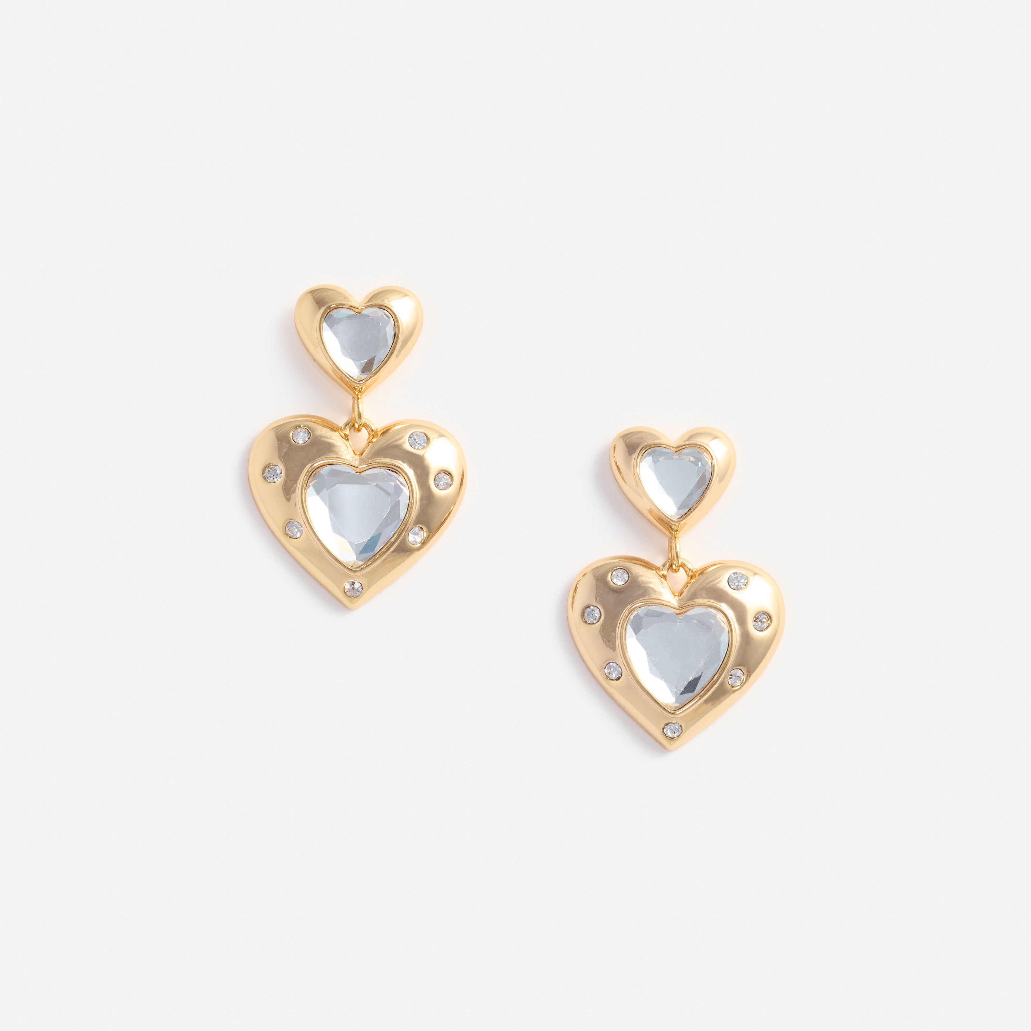 Gold Crystal Heart Tiered Earrings