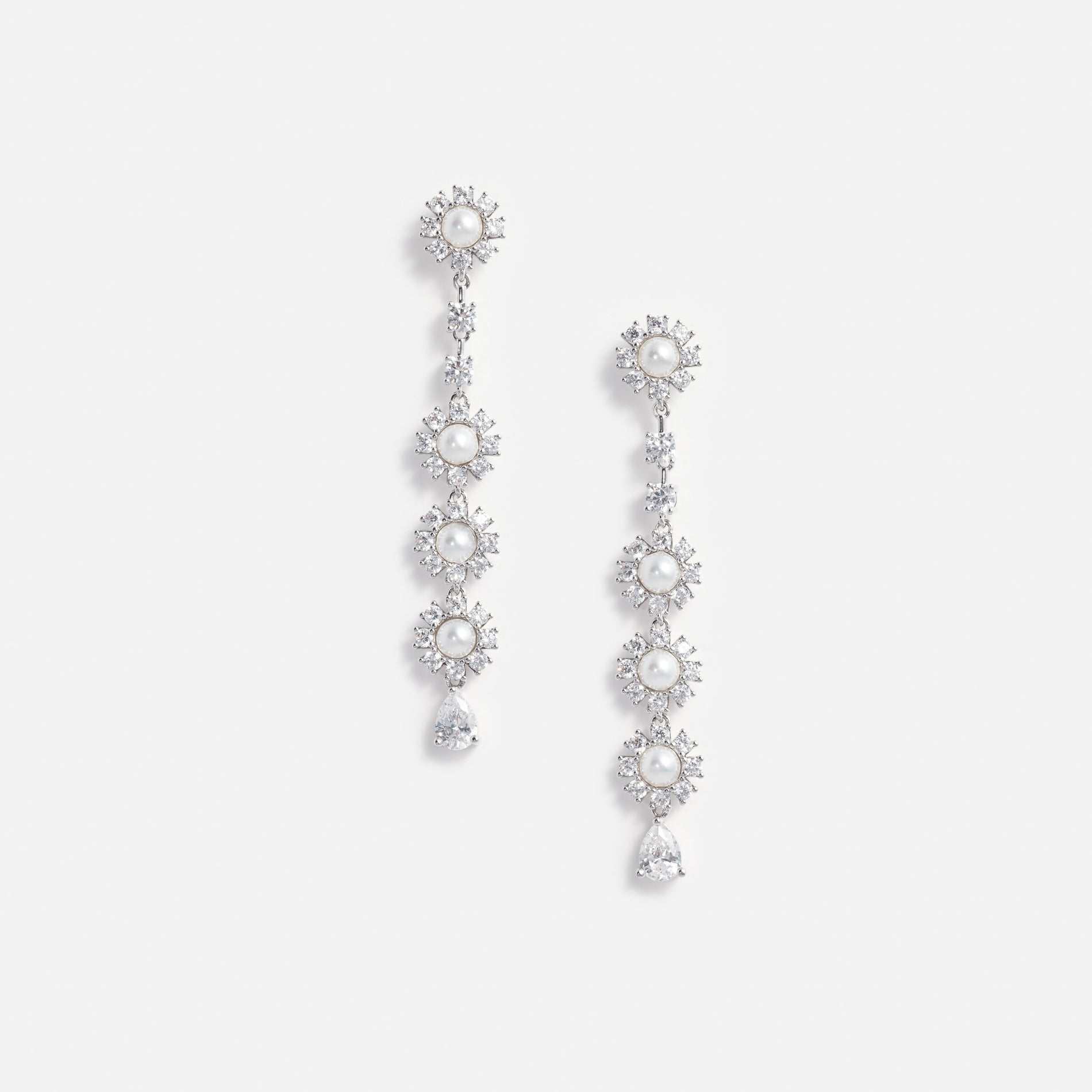 Crystal Pearl Tiered Drop Earrings
