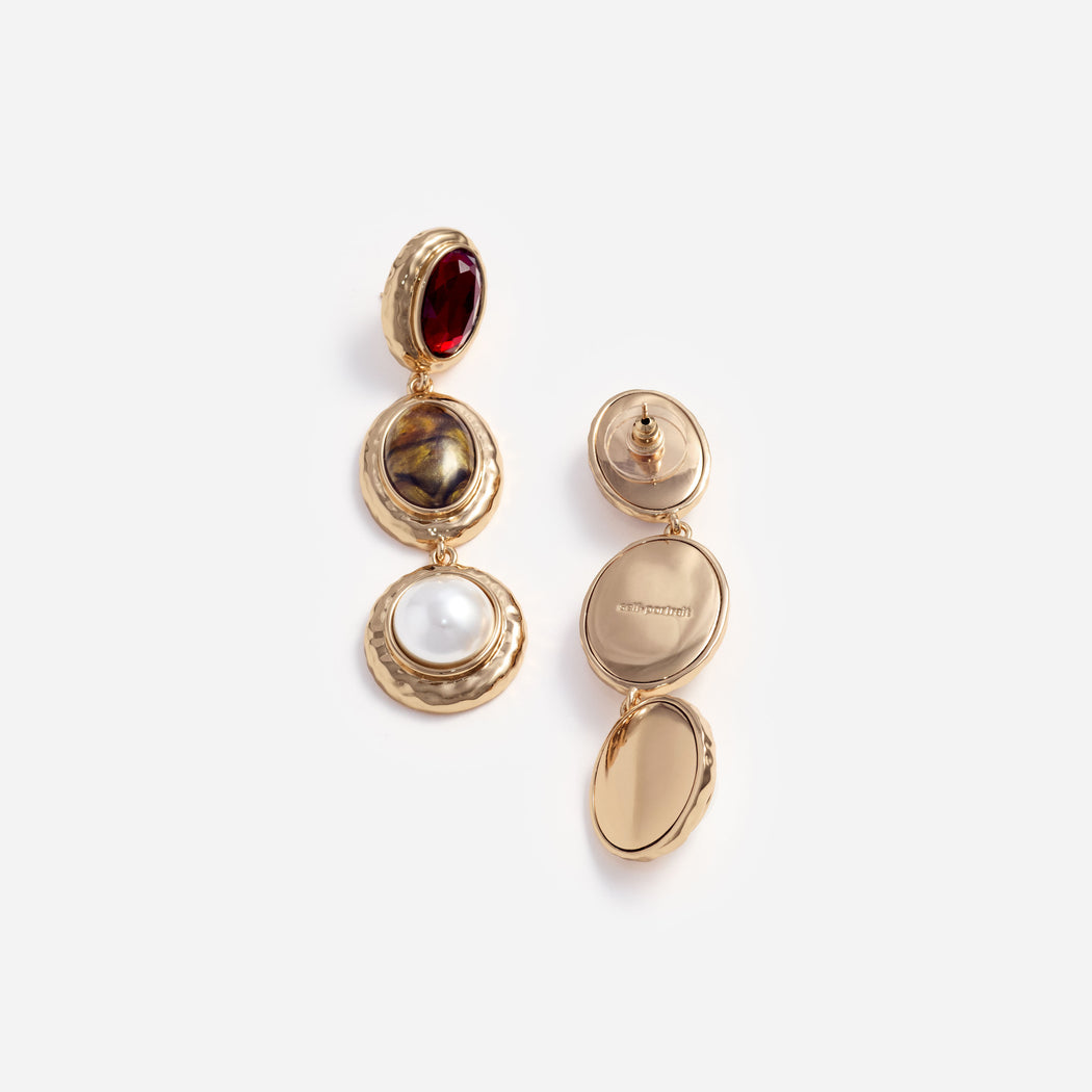 Gold Multi Three Tiered Earrings