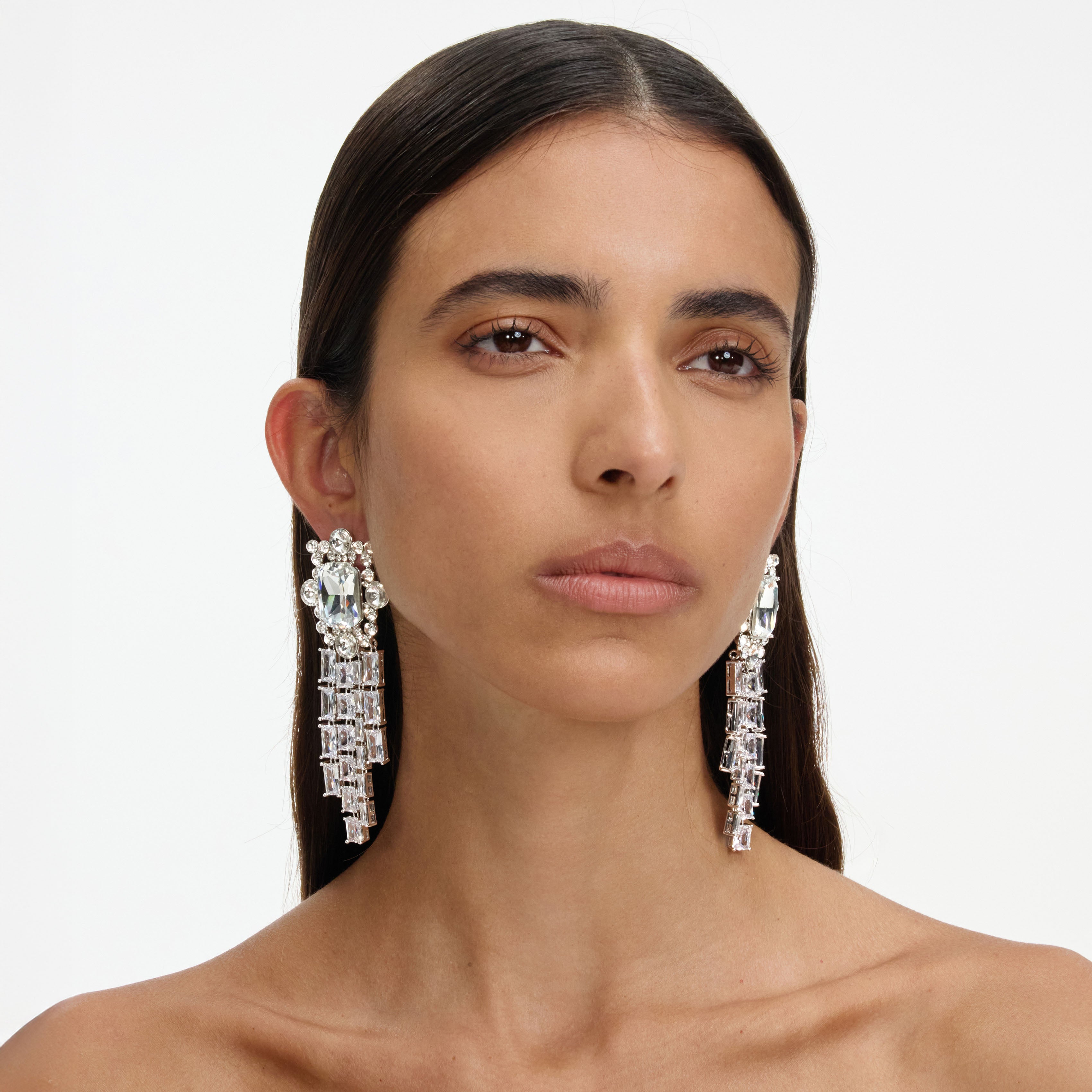 Silver Crystal Cluster Dangle Earrings