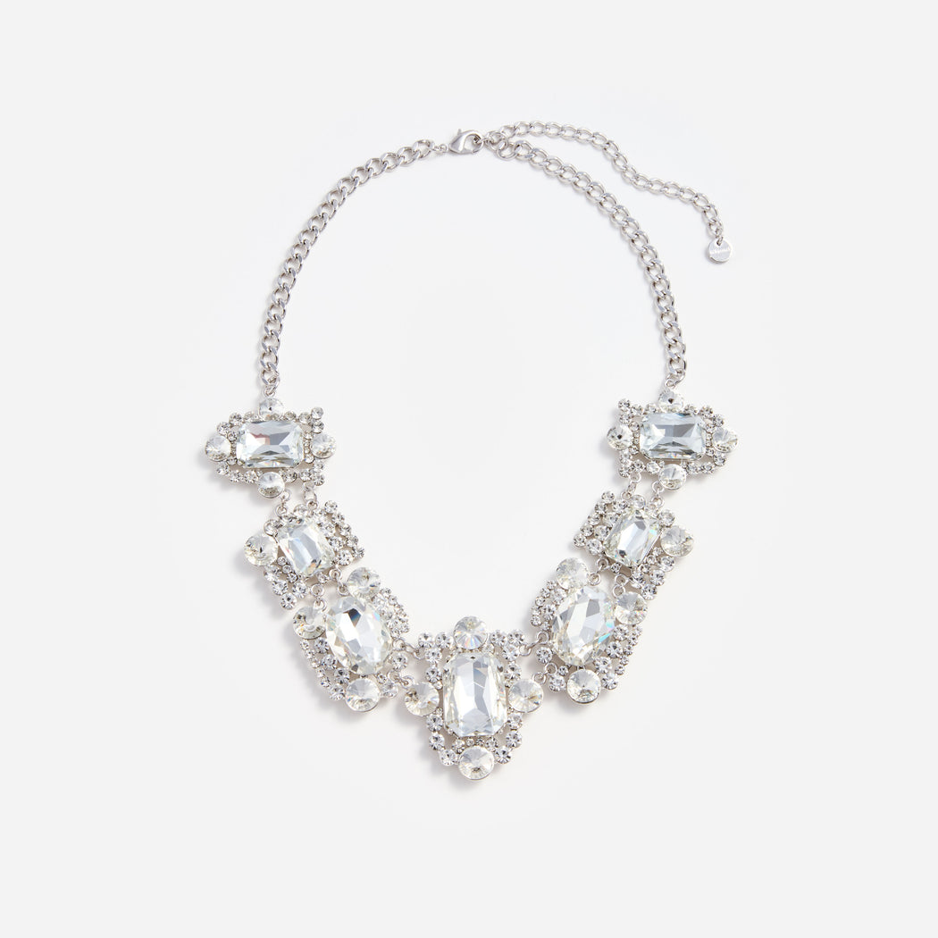 Silver Crystal Cluster Necklace